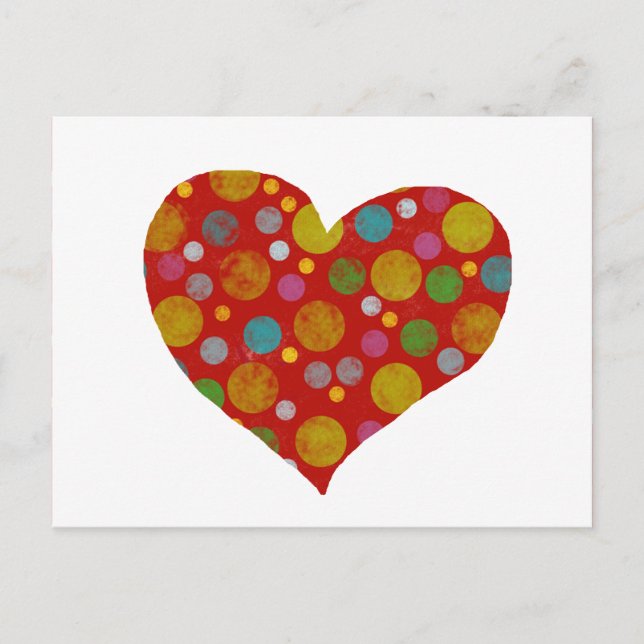 colourful polka dots - heart postcard (Front)