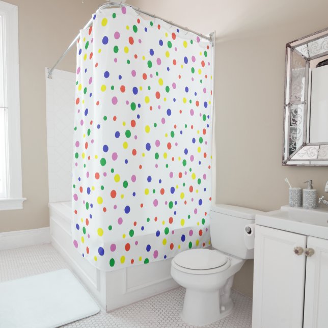 Colourful polka dots in rainbow colours on white (In Situ)