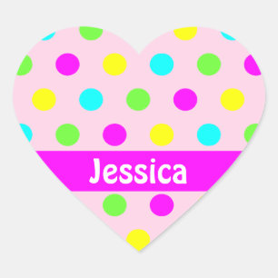 Colourful Polka Dots - Name Heart Sticker