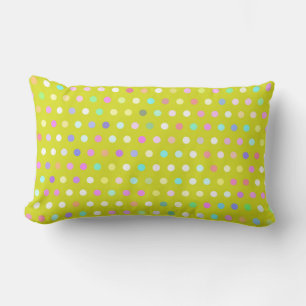 Colourful polka dots on a citrine yellow backgroun lumbar pillow