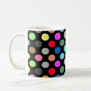 Colourful Polka Dots on Black Background - Seamles Coffee Mug