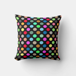 Colourful Polka Dots on Black Background - Seamles Throw Pillow