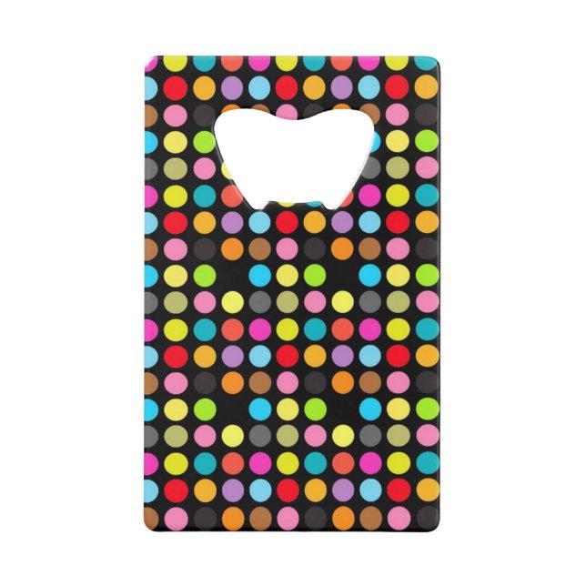 Colourful Polka Dots on Black Wallet Bottle Opener (Front)