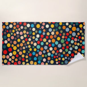 Colourful Polka Dots on Dark Background Beach Towel