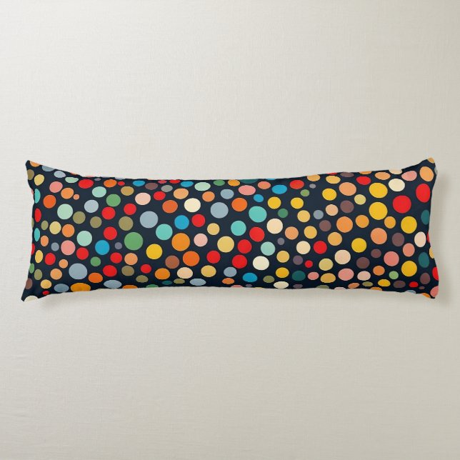 Colourful Polka Dots on Dark Background Body Pillow (Front)