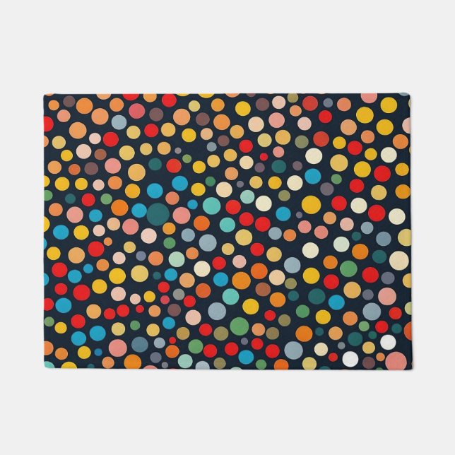Colourful Polka Dots on Dark Background Doormat (Front)