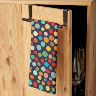 Colourful Polka Dots on Dark Background Kitchen Towel