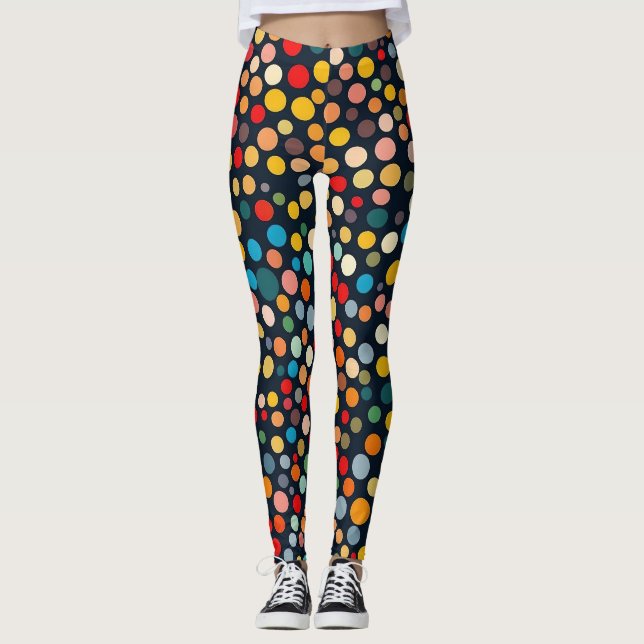 Colourful Polka Dots on Dark Background Leggings (Front)
