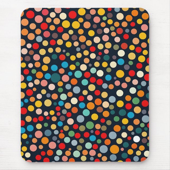 Colourful Polka Dots on Dark Background Mouse Pad (Front)