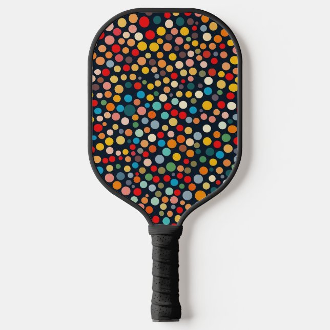 Colourful Polka Dots on Dark Background Pickleball Paddle (Front)