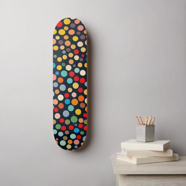 Colourful Polka Dots on Dark Background Skateboard (Wall Art)