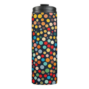 Colourful Polka Dots on Dark Background Thermal Tumbler