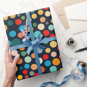 Colourful Polka Dots on Dark Background Wrapping Paper