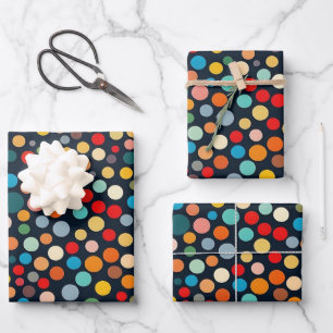 Colourful Polka Dots on Dark Background Wrapping Paper Sheet