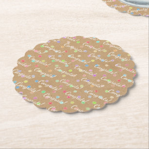 Colourful Polka Dots On Faux Kraft Paper Backgroun Paper Coaster