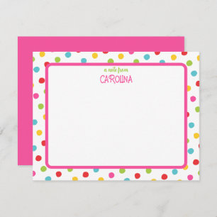 Colourful Polka Dots on Pink Cute Girly Note Card