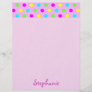 Colourful Polka Dots on Pink Girly Name Letterhead