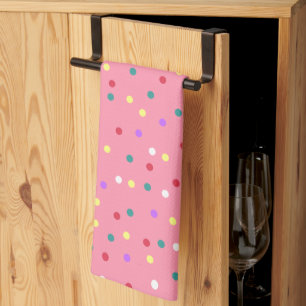 Colourful Polka Dots on Pink Kitchen Towel