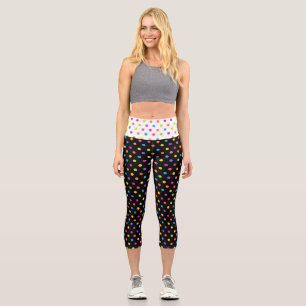 Colourful Polka Dots on White & Black Capri Leggings