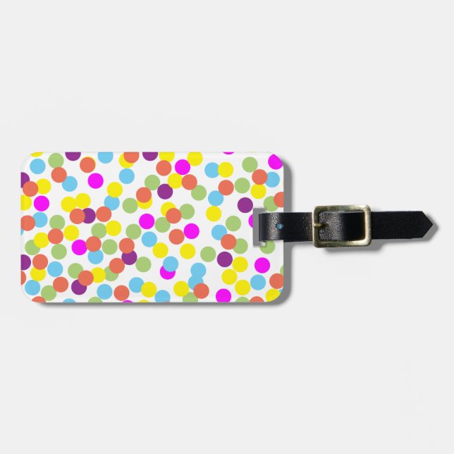 Colourful Polka-Dots on White Luggage Tag (Front Horizontal)