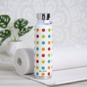 Colourful Polka Dots Personalised Water Bottle