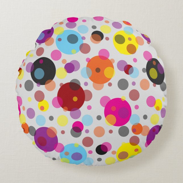Colourful Polka Dots Round Pillow (Front)