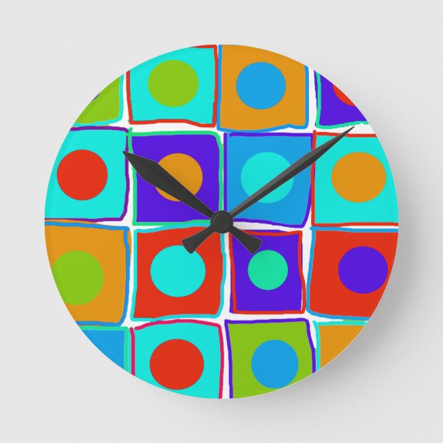 Colourful Polka Dots & Squares Art Clock (Front)