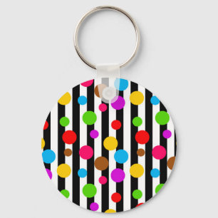 Colourful Polka Dots Stripes Keychain