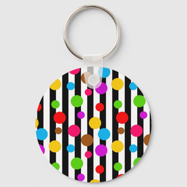Colourful Polka Dots Stripes Keychain (Front)