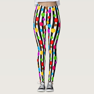 Colourful Polka Dots Stripes Leggings