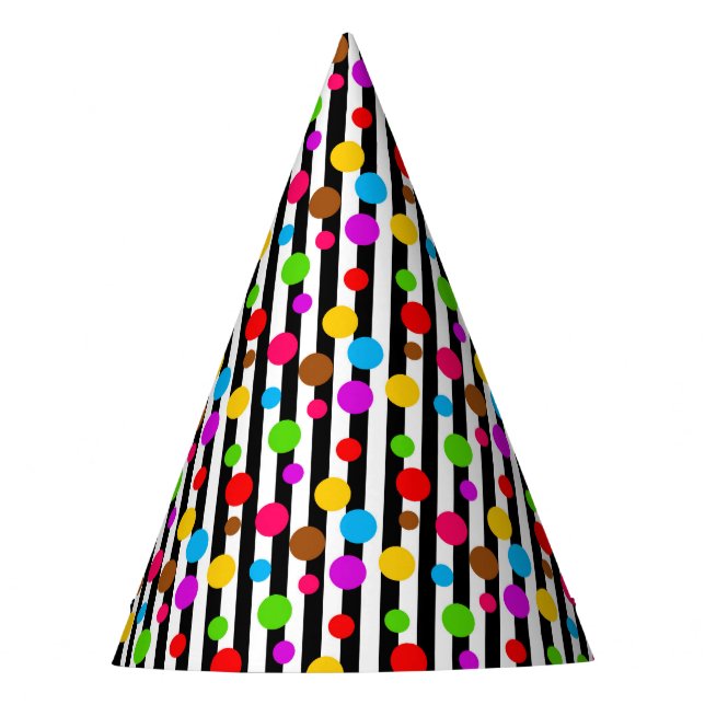 Colourful Polka Dots Stripes Party Hat (Front)