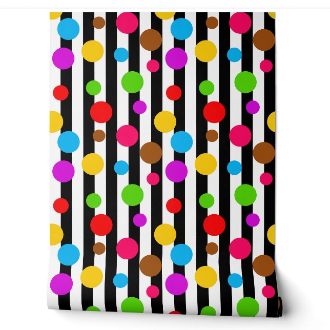 Colourful Polka Dots Stripes Wall Decor (Unrolling)