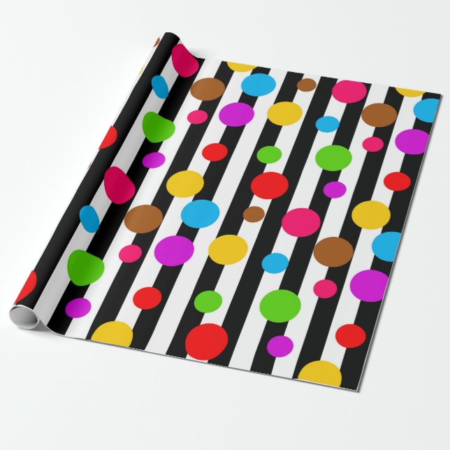 Colourful Polka Dots Stripes Wrapping Paper (Unrolled)