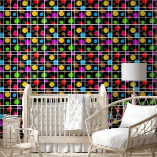 Colourful Polka Dots Windowpane Pattern Design Wallpaper