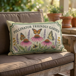 Colourful Pollinator Friendly Garden Sign Lumbar Pillow