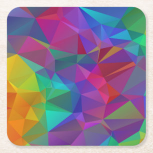 Colourful Polygonal Mosaic Pattern Square Paper Coaster