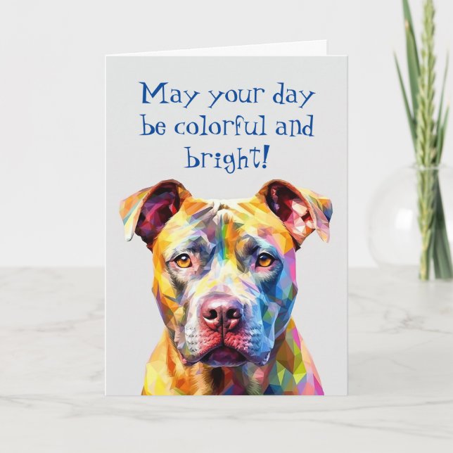 Colourful Polygonal Pit Bull Dog Greeting Card (Front)