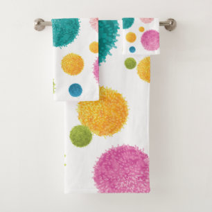 Colourful Pom Pom Print Bath Towel Set