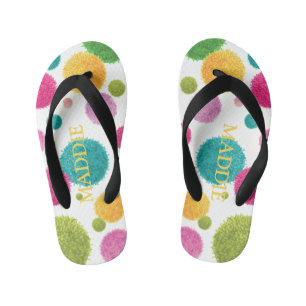 Colourful Pom Pom Print Personalized Kid's Flip Flops