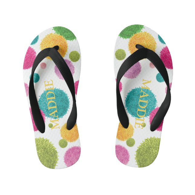Colourful Pom Pom Print Personalized Kid's Flip Flops (Footbed)