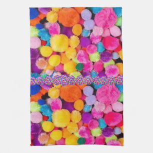 Colourful Pom Poms Kitchen Hand Towel