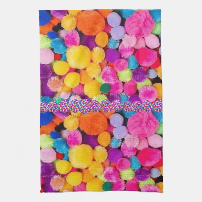 Colourful Pom Poms Kitchen Hand Towel (Vertical)