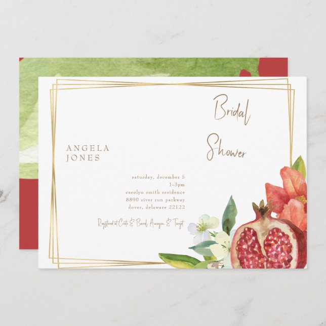 Colourful Pomegranate Foliage Bridal Shower Invitation (Front/Back)