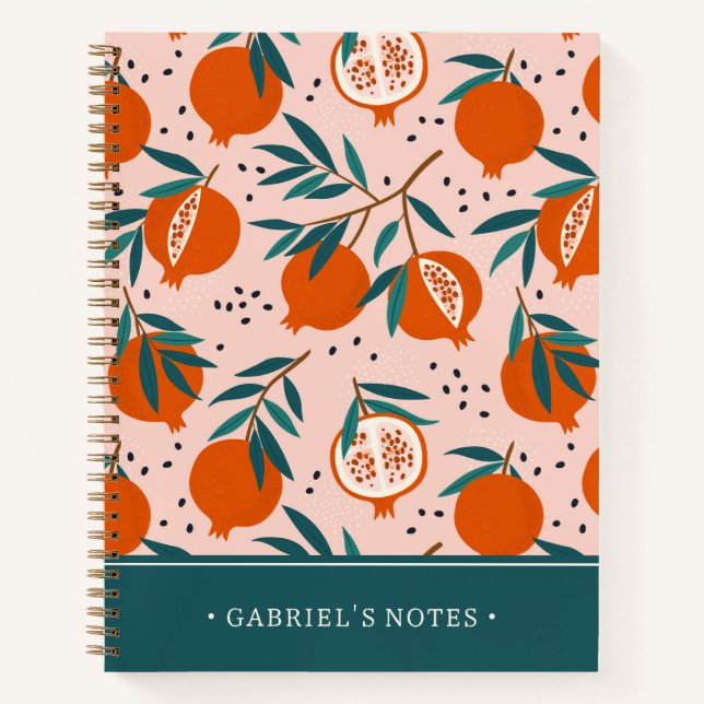 Colourful Pomegranate Pattern | Add Your Name Notebook (Front)