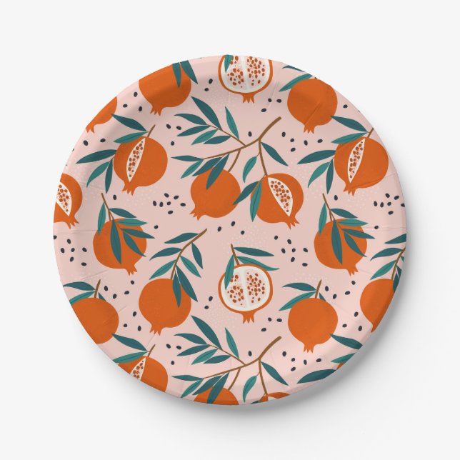Colourful Pomegranate Pattern Paper Plate (Front)