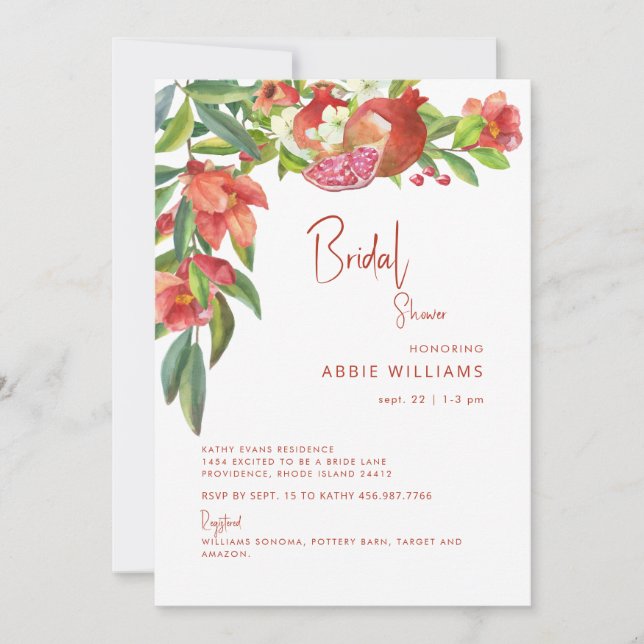Colourful Pomegranate Tuscan Red Bridal Invitation (Front)