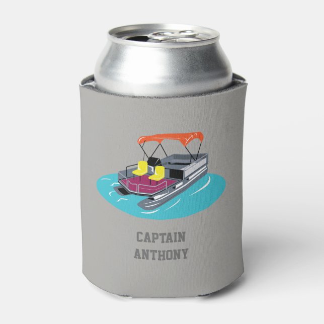Colourful Pontoon Boat Personalized Can Cooler (Can Front)