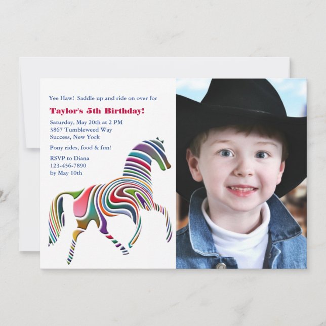 Colourful Pony Photo Birthday Party Invitation (Front)