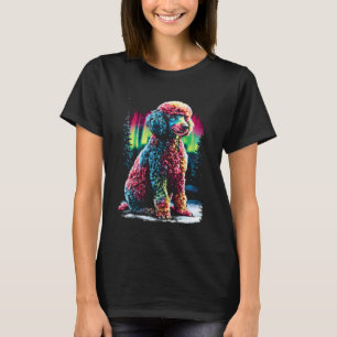 Colourful Poodle Dog Aurora Borealis Winter Forest T-Shirt