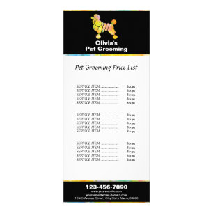 Colourful Poodle Pet Grooming Price List Rack Card